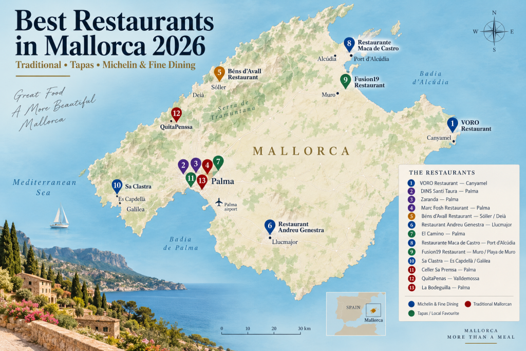 Map of restaurants we recommend around Mallorca 2026
